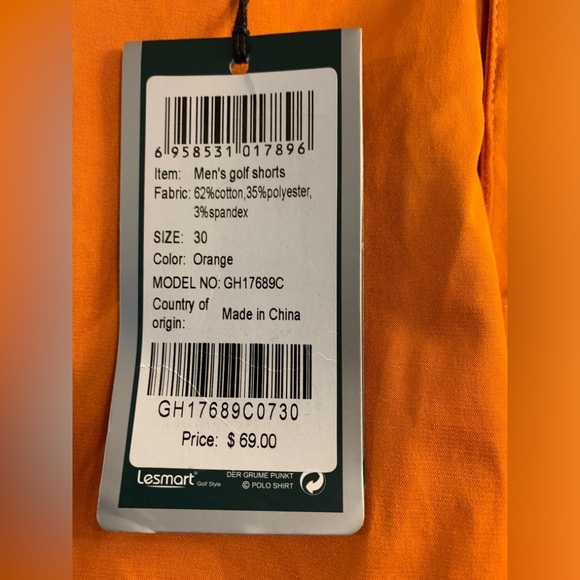 LeSmart Golf Series Stretch Shorts Size 30 Orange Standard Fit Dri Fit NWT - Picture 3 of 4